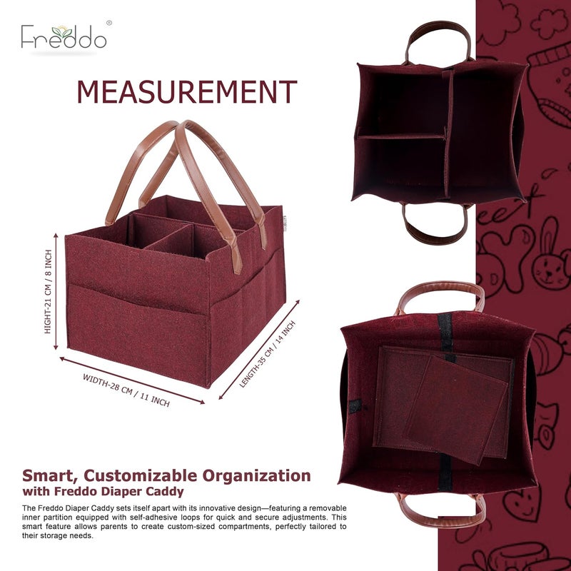 FREDDO Baby Diaper Caddy Organizer for Car Travelling and Nursery Storage Bin Felt Regular Size -MAROON Color, Pack of 1 Piece - Image 2