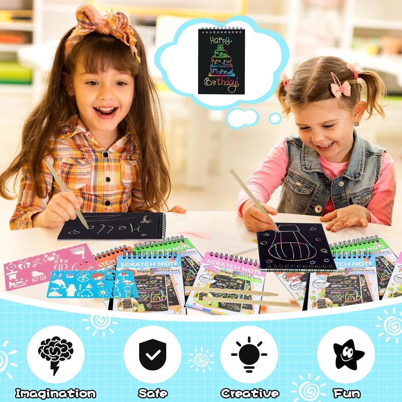 PLUSPOINT دفاتر خدش، 10 صفحات كتاب فن خدش قوس قزح سحرية للرسم والتخطيط مع قلم خشبي للأطفال، نشاط مثالي للسفر (48) - Image 3