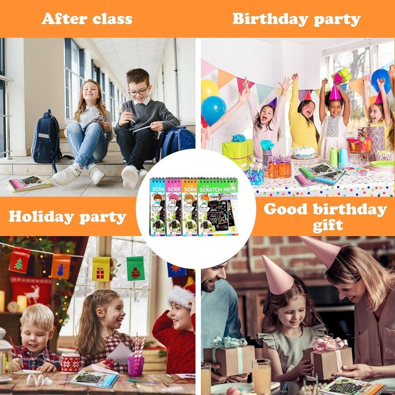 PLUSPOINT دفاتر خدش، 10 صفحات كتاب فن خدش قوس قزح سحرية للرسم والتخطيط مع قلم خشبي للأطفال، نشاط مثالي للسفر (48) - Image 2