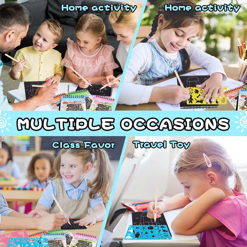 PLUSPOINT دفاتر خدش، 10 صفحات كتاب فن خدش قوس قزح سحرية للرسم والتخطيط مع قلم خشبي للأطفال، نشاط مثالي للسفر (48) - Image 4