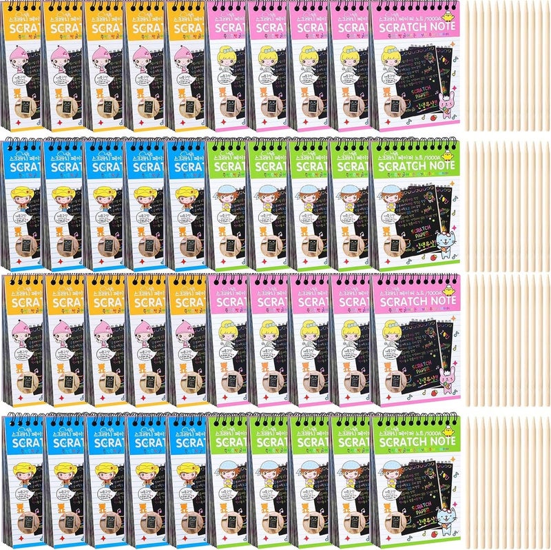 PLUSPOINT دفاتر خدش، 10 صفحات كتاب فن خدش قوس قزح سحرية للرسم والتخطيط مع قلم خشبي للأطفال، نشاط مثالي للسفر (48) - Image 1