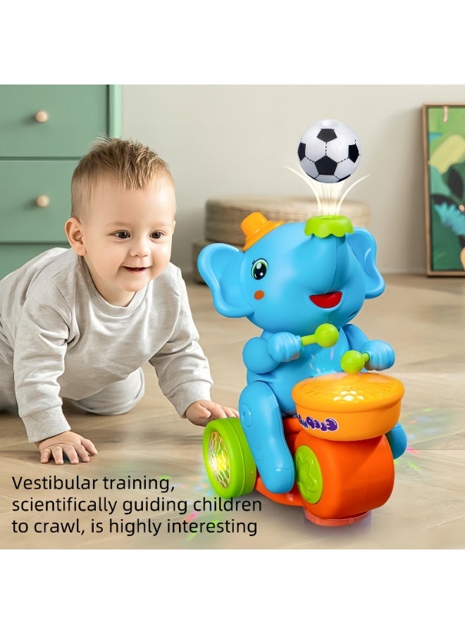 Cute drum elephant, automatic obstacle avoidance, colorful light tubes and music, infant crawling training toys, floating football training, children's concentration, boys and girls, educational toys and early education gifts  - Image 2