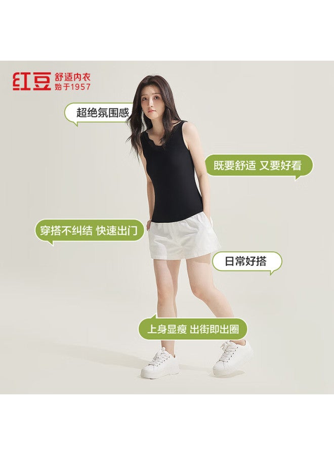 Hongdou Women's Modal Lace V-neck Vest Lightweight Slim Fit Versatile Base Shirt Enchanting Black 175 - Image 1