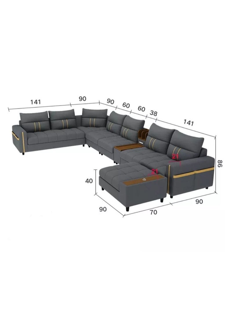 good luck foam factory - Modern Couch U Shaped Faux Leather Living Room Furniture Chaise Lounge Recliner Sectional L Shape Corner Sofa Set Grey  7 Seater 389X231X86 - Image 1