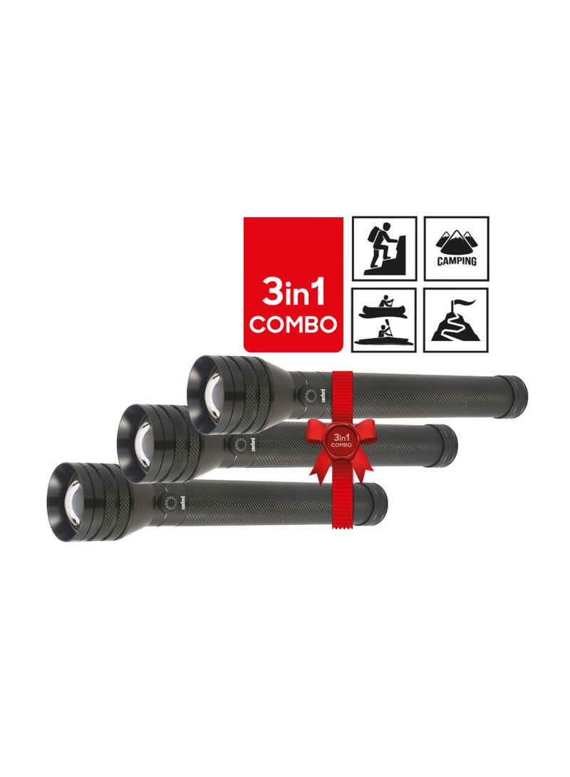 Sanford Pack of 3 Searchlight Combo, Tactical Camping Light, 400 Lumens, 2500m Range, 20W Laser LED, 6000mAh Battery, Zoom Function, 5 Modes, Unbreakable Aluminum - Image 2