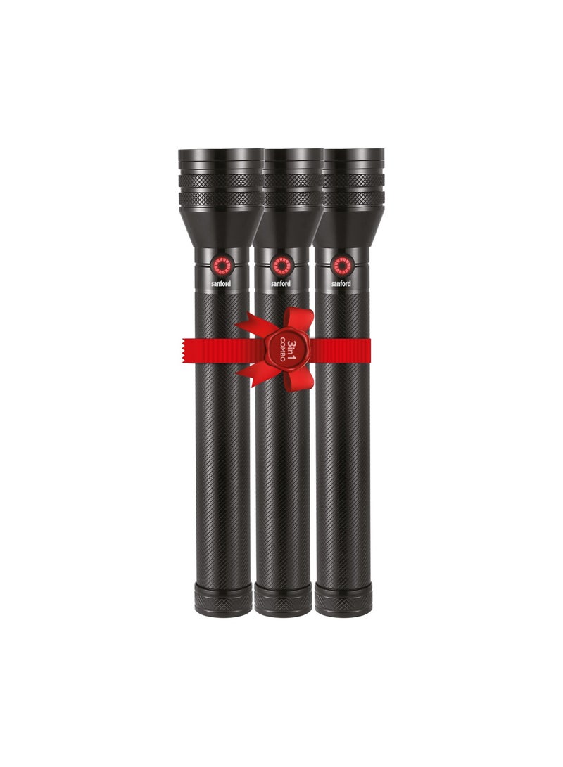 Sanford Pack of 3 Searchlight Combo, Tactical Camping Light, 400 Lumens, 2500m Range, 20W Laser LED, 6000mAh Battery, Zoom Function, 5 Modes, Unbreakable Aluminum - Image 1