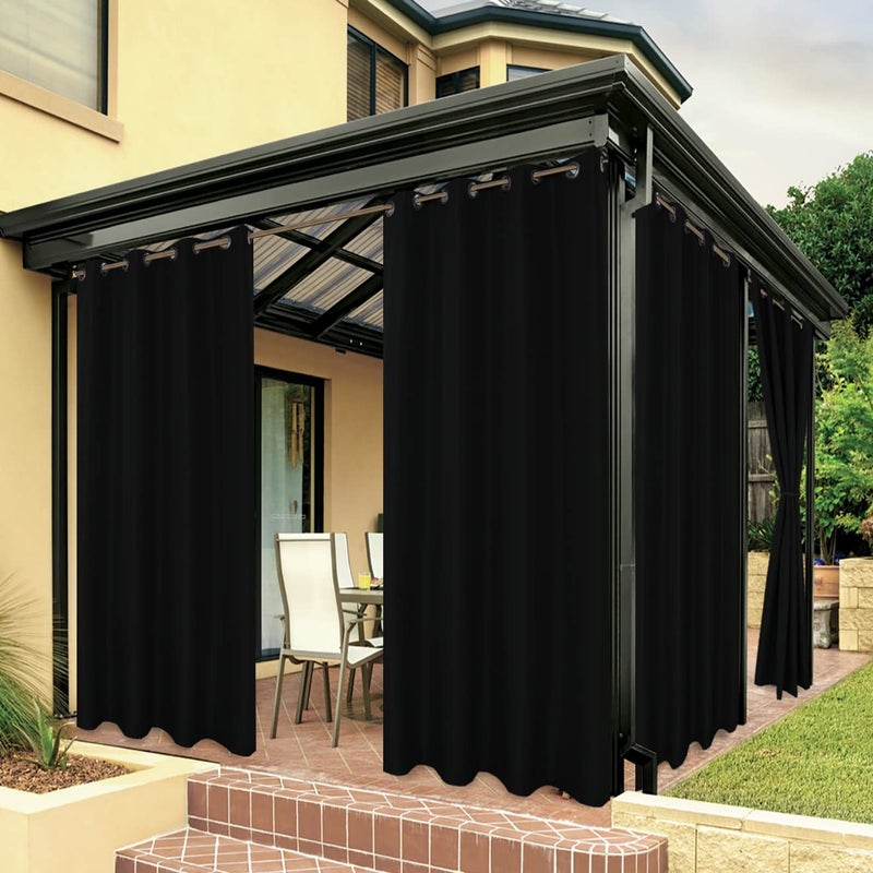 BONZER Outdoor Curtains for Patio Water Resistant Heavy Privacy Light Filtering Grommet Outside Curtains for Porch Pergola Gazebo 1 Panel 84W x 95L inch Black