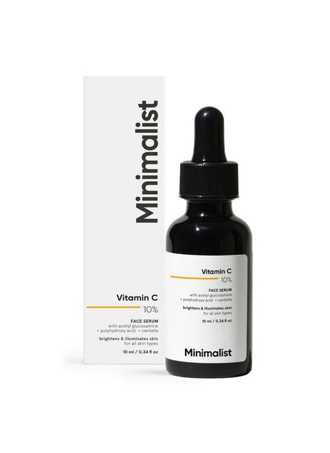 Minimalist 10% Vitamin C Face Serum | Formulated & Tested For Sensitive Skin with Ethyl Ascorbic Acid & PHA | All Skin Types| Brightening & Hydrating Formula for Unisex, 10ml