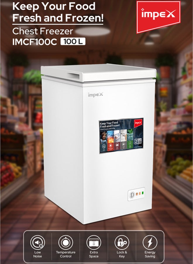 إمبكس فريزر صندوقي 100 لتر IMCF100C – تبريد سريع، مقبض قفل، عجلات دوارة، مصباح داخلي، R600a، ≤–18°C - Image 2