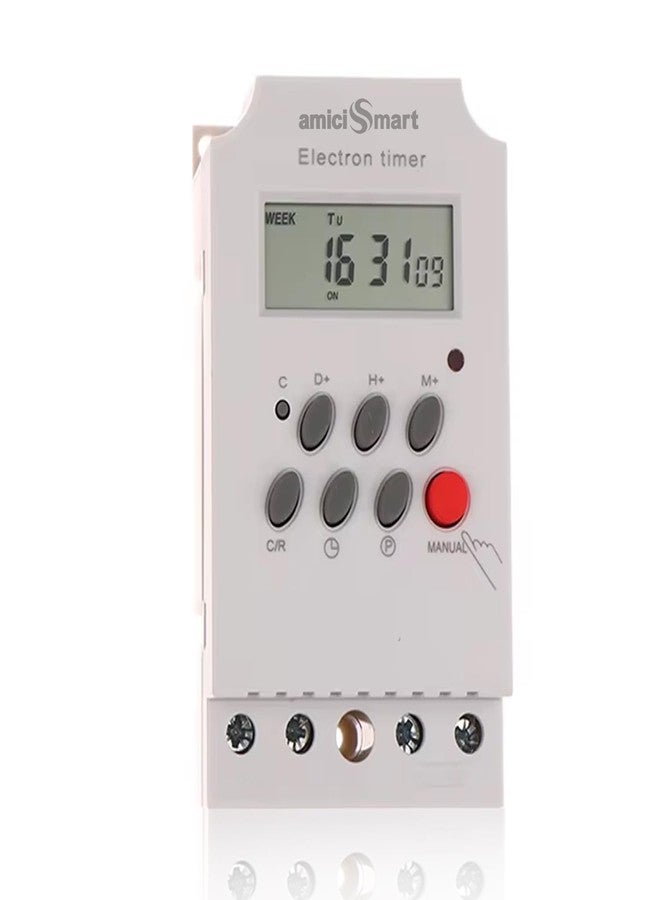 amiciSmart Digital Programmable Timer Switch Relay | 28 ON/OFF Schedules | 7-Day Cycle | DIN Rail Mounted | 25A 220V AC for Automation - Image 1