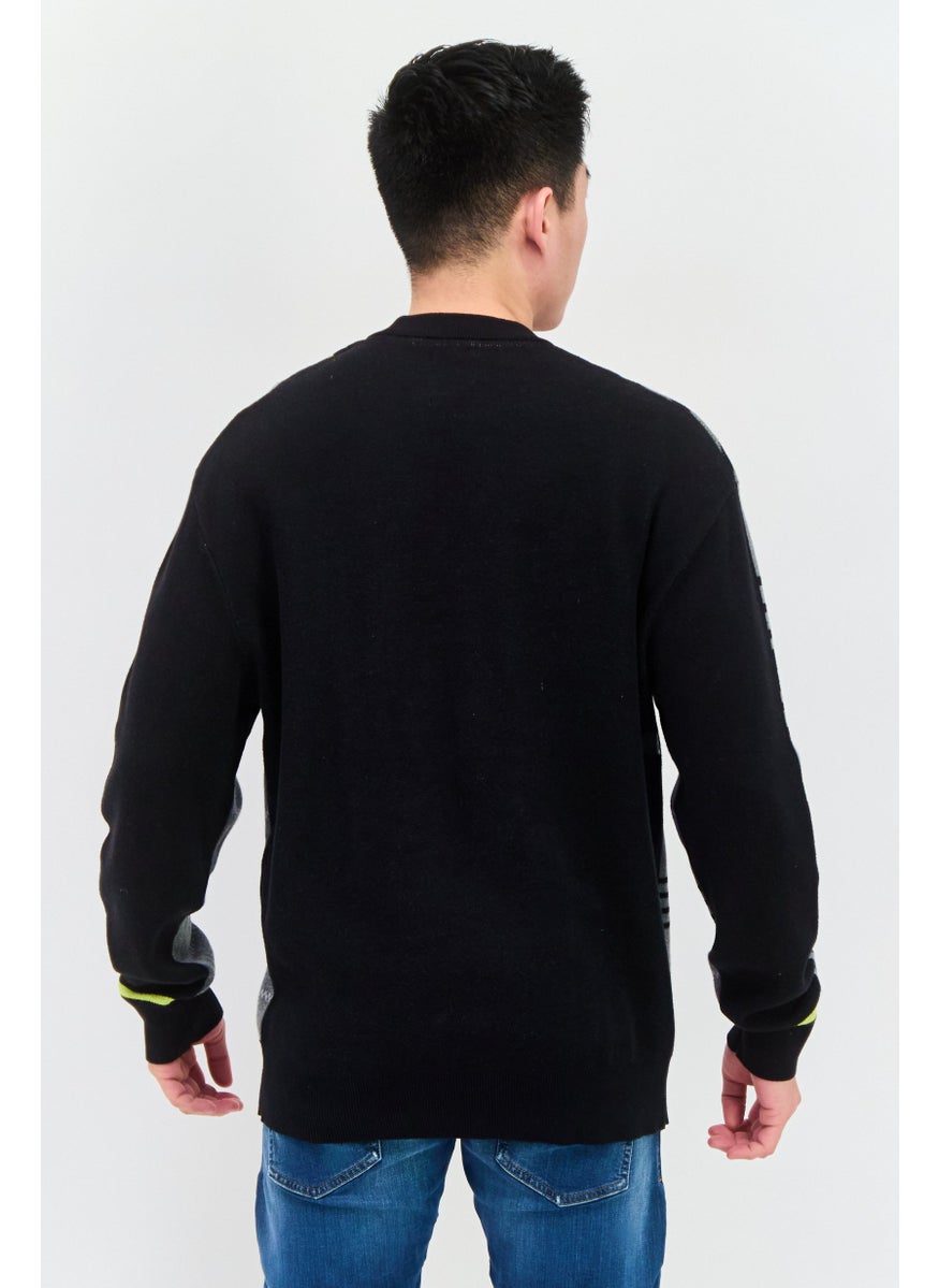 Selected Homme Men Crew Neck Checkered Sweatshirt, Black/Grey Combo  - Image 3