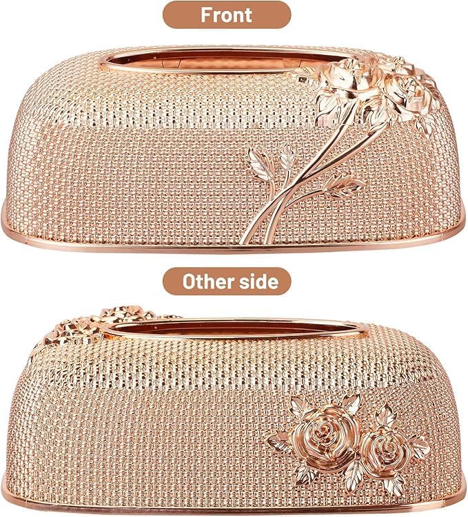 Cuzenal Vintage Gold Tissue Box Holder,Luxury Facial Napkin Holder,Toilet Paper Holder for Home Office Bathroom Car Automotive Decor (Rose Gold Ovel) - Image 5