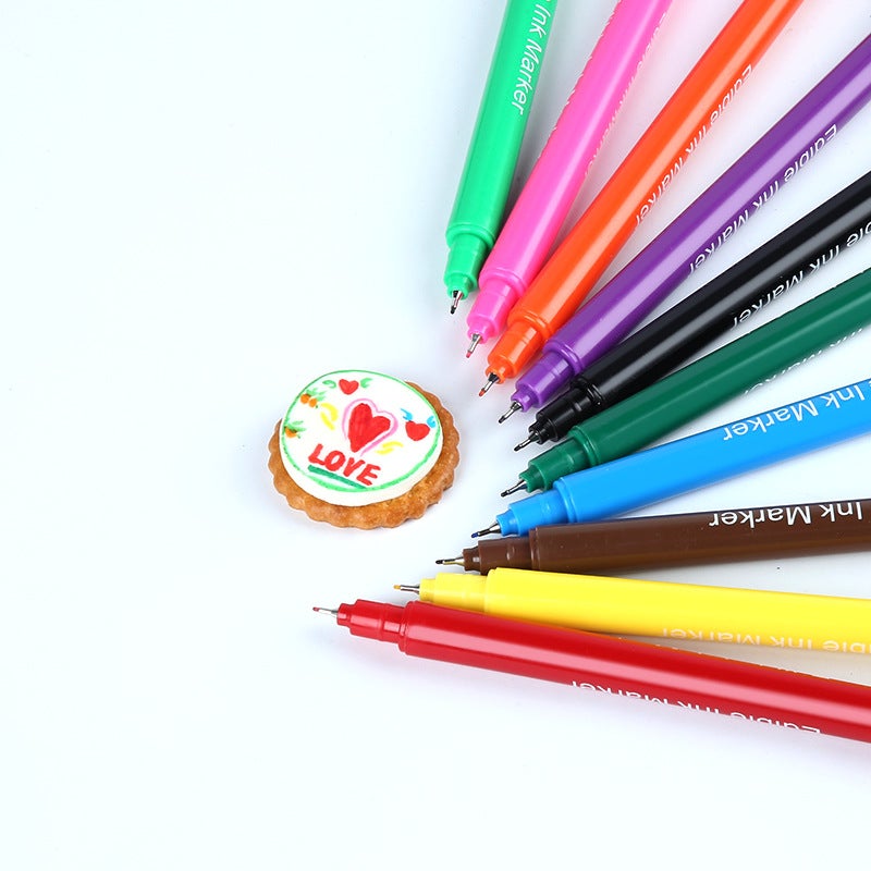 Factory direct supply of new double-headed edible baking pigment pen 0.7mm signature pen head brush pen hook line strokes 10 colors in a box - Image 3