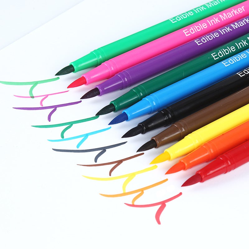 Factory direct supply of new double-headed edible baking pigment pen 0.7mm signature pen head brush pen hook line strokes 10 colors in a box - Image 2