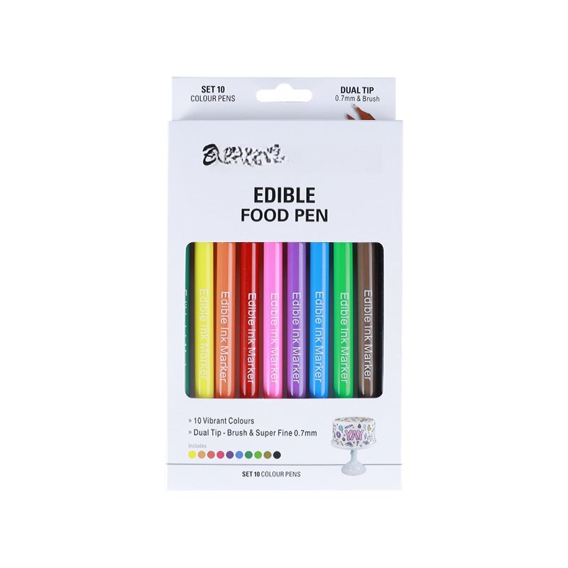 Factory direct supply of new double-headed edible baking pigment pen 0.7mm signature pen head brush pen hook line strokes 10 colors in a box - Image 1