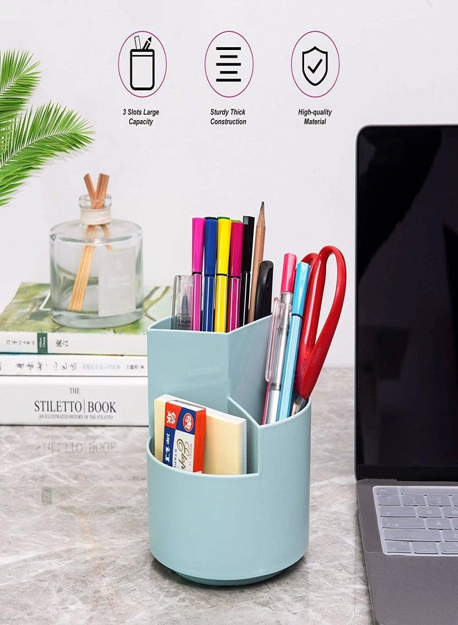 Siveit Desk Pencil Pen Holder, Desk Organizers 3 Slots 360-Degree Rotating Pen Holder for Desktop Storage Stationery Supplies Organizer, Home, Office, School, Kids, Blue - Image 2