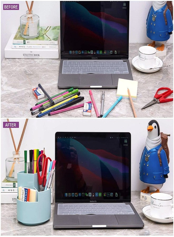 Siveit Desk Pencil Pen Holder, Desk Organizers 3 Slots 360-Degree Rotating Pen Holder for Desktop Storage Stationery Supplies Organizer, Home, Office, School, Kids, Blue - Image 4