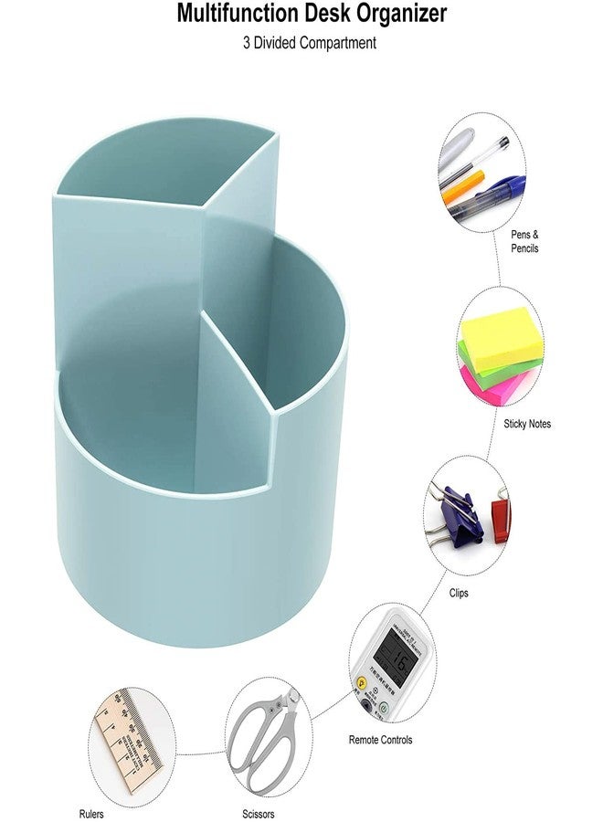 Siveit Desk Pencil Pen Holder, Desk Organizers 3 Slots 360-Degree Rotating Pen Holder for Desktop Storage Stationery Supplies Organizer, Home, Office, School, Kids, Blue - Image 3