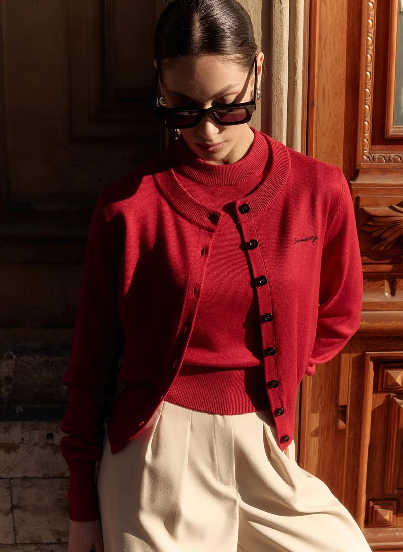 Lichi Knitted cardigan with chest embroidery