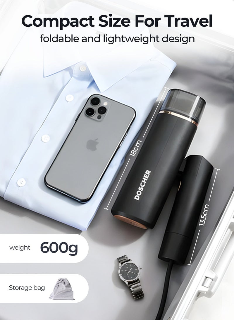 دوشر كوايه ملابس بخار محمولة 1300 واط، كوايه بخار بتصميم قابل للطي مع خزان مياه 120 مل، بخار قوي نافذ بدرجة حرارة 170° لإزالة التجاعيد بسرعة، للاستخدام المنزلي والمكتبي - Image 2