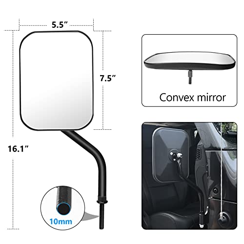 Denforste Mirrors Doors Off Compatible with Jeep Wrangler JK CJ JL & Unlimited - Door Hinge Side Mirrors for Jeep - 2 Pack 5.5 x 7.5 inches Side Rear View Mirrors for Doors Off Driving - Image 2