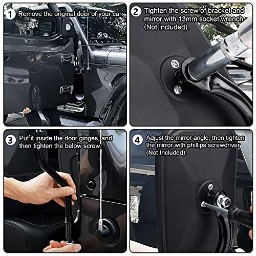 Denforste Mirrors Doors Off Compatible with Jeep Wrangler JK CJ JL & Unlimited - Door Hinge Side Mirrors for Jeep - 2 Pack 5.5 x 7.5 inches Side Rear View Mirrors for Doors Off Driving - Image 4