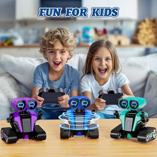 MindPal Robot Toys for Boys Girls with AutoDemonstration Robots for Kids Remote Control Rechargeable Emo Robot with LED Eyes Age 3 Years and Up Purple - Image 5