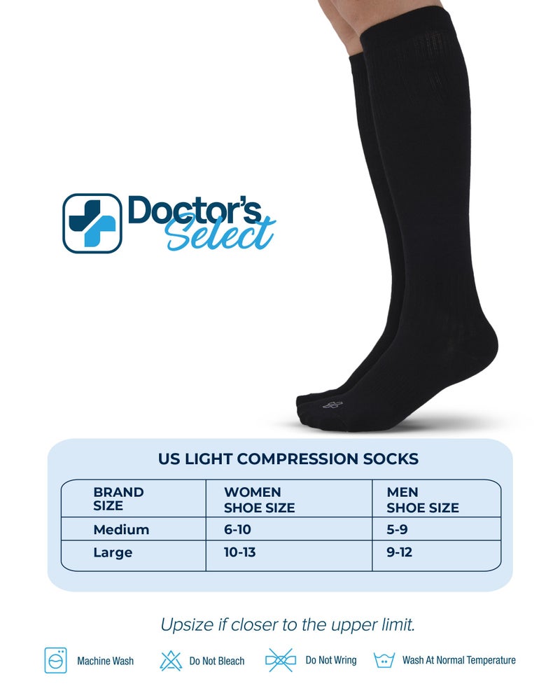 Doctor's Select Light Compression Socks for Men - 3 Pairs, Knee High Comfort and Support, 8-15 mmHg Compression Socks, All Black - Image 5