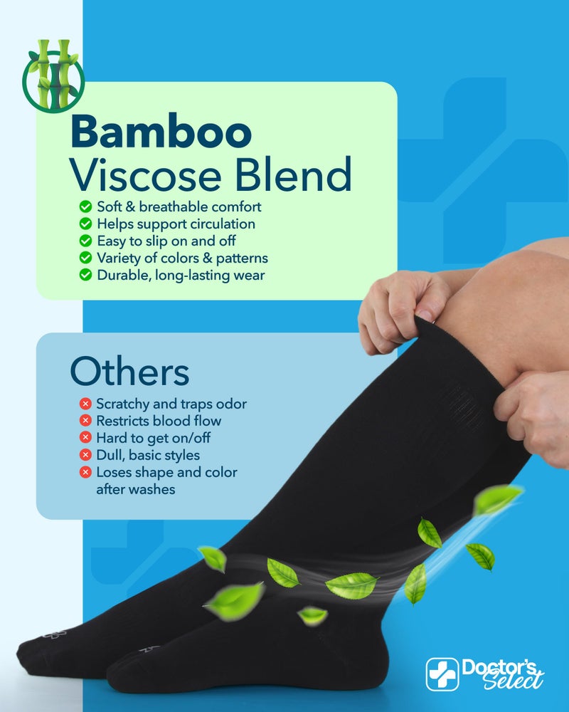 Doctor's Select Light Compression Socks for Men - 3 Pairs, Knee High Comfort and Support, 8-15 mmHg Compression Socks, All Black - Image 3