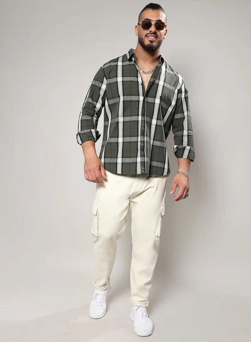 Instafab Plus Instafab Plus Men's Tartan Plaid Dark Green Button Up Plus-Size Fit Shirt For Casual Wear | Cotton Spread Collar Shirt Crafted With Regular Sleeve & Comfort Fit For Everyday Wear