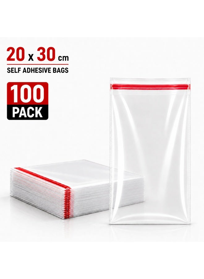 100pcs Cellophane Self Adhesive Reusable Clear Plastic Bags Perfect for Business Snacks Cookies Jewelry Party Gift Packaging Food Bag Medium Size 20*30cm (8x12inch)