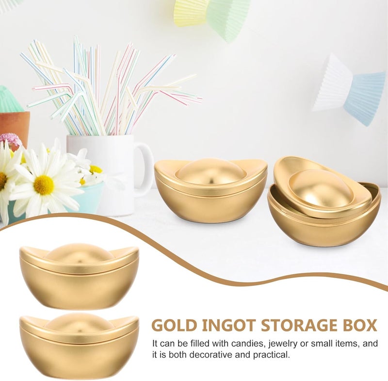 2pcs Metal Ingot Candy Box Decorative Tin Storage Container Chinese New Year Home Decor Large Simulated Gold Ingot Prop for Festive Candy Holder - Image 3