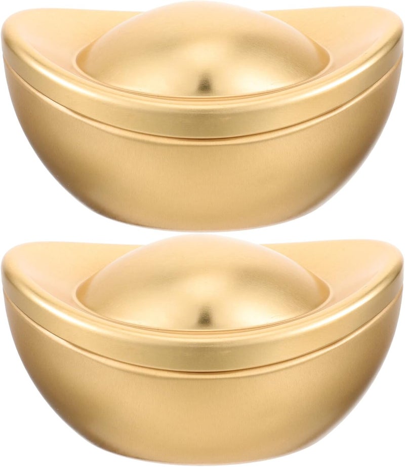 2pcs Metal Ingot Candy Box Decorative Tin Storage Container Chinese New Year Home Decor Large Simulated Gold Ingot Prop for Festive Candy Holder - Image 1