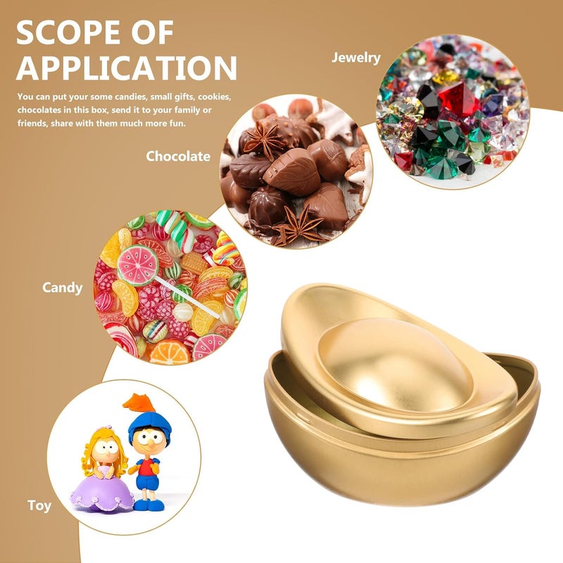 2pcs Metal Ingot Candy Box Decorative Tin Storage Container Chinese New Year Home Decor Large Simulated Gold Ingot Prop for Festive Candy Holder - Image 5