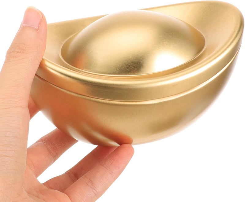 2pcs Metal Ingot Candy Box Decorative Tin Storage Container Chinese New Year Home Decor Large Simulated Gold Ingot Prop for Festive Candy Holder - Image 4