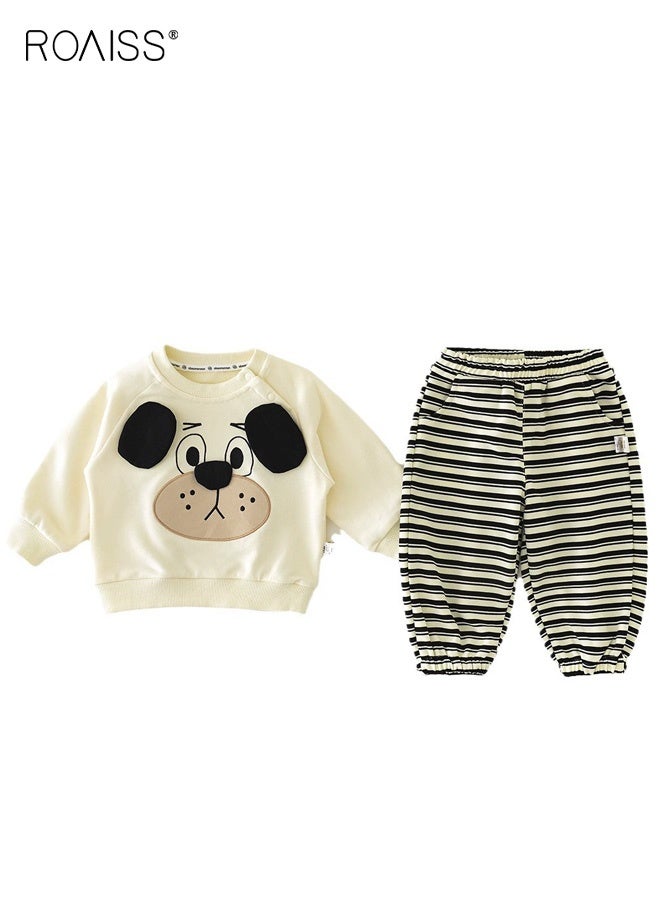 roaiss Baby Boys Sweatshirt and Pants Set with Vivid Patterns, Toddlers Spring and Autumn Outfit, Long Sleeve Cartoon Top and Elastic Waist Striped Pants, 2 Piece Comortable Clothing Set for Baby Boys, Suitable for Daily Wear and Outdoor Activities - Image 1