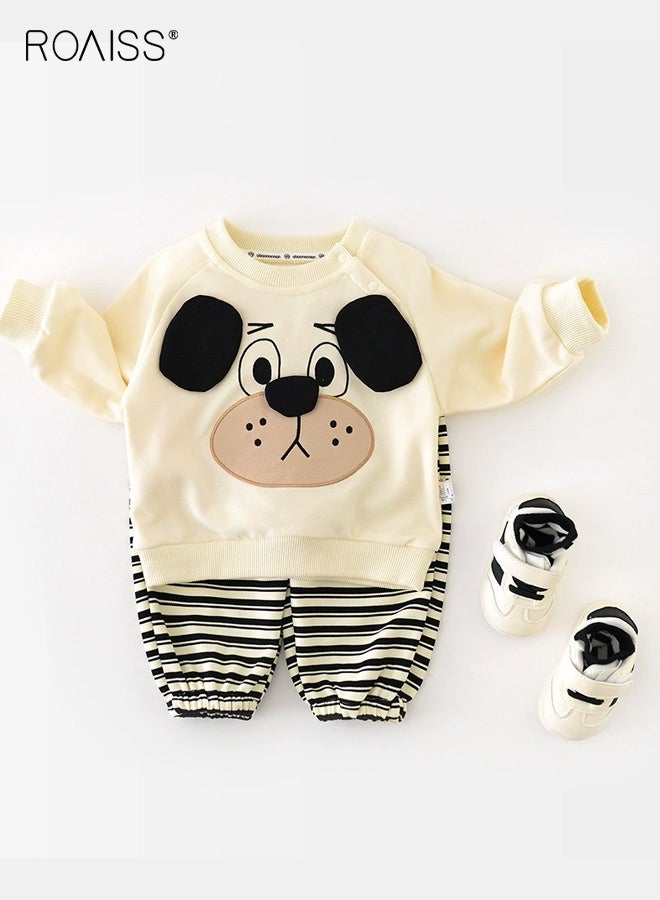 roaiss Baby Boys Sweatshirt and Pants Set with Vivid Patterns, Toddlers Spring and Autumn Outfit, Long Sleeve Cartoon Top and Elastic Waist Striped Pants, 2 Piece Comortable Clothing Set for Baby Boys, Suitable for Daily Wear and Outdoor Activities - Image 2