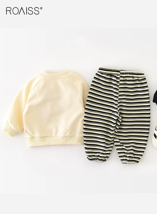 roaiss Baby Boys Sweatshirt and Pants Set with Vivid Patterns, Toddlers Spring and Autumn Outfit, Long Sleeve Cartoon Top and Elastic Waist Striped Pants, 2 Piece Comortable Clothing Set for Baby Boys, Suitable for Daily Wear and Outdoor Activities - Image 3