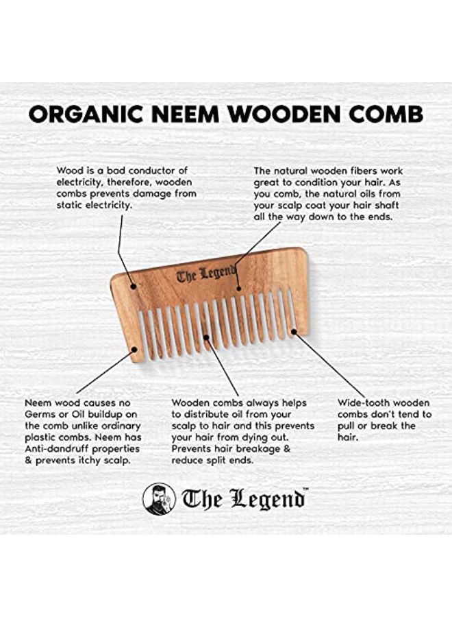 The Legend Organic Pure Neem Wood Comb Wide Teeth, Brown - Image 3
