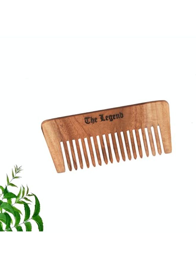 The Legend Organic Pure Neem Wood Comb Wide Teeth, Brown - Image 1