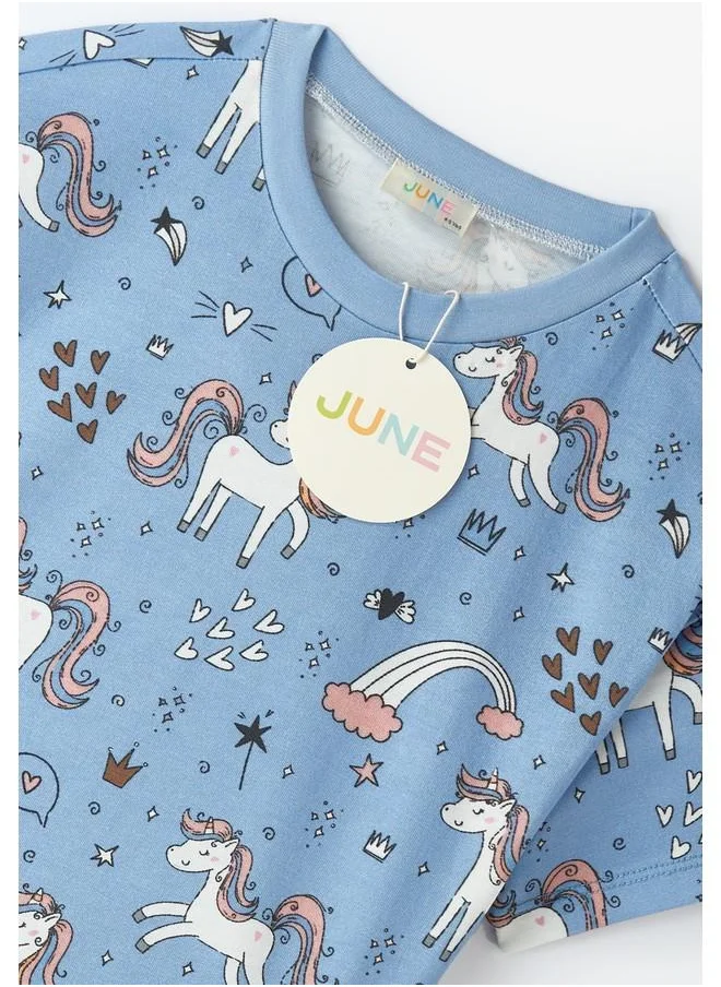جون June Girl Printed Short-Tshirt Set Dark Blue