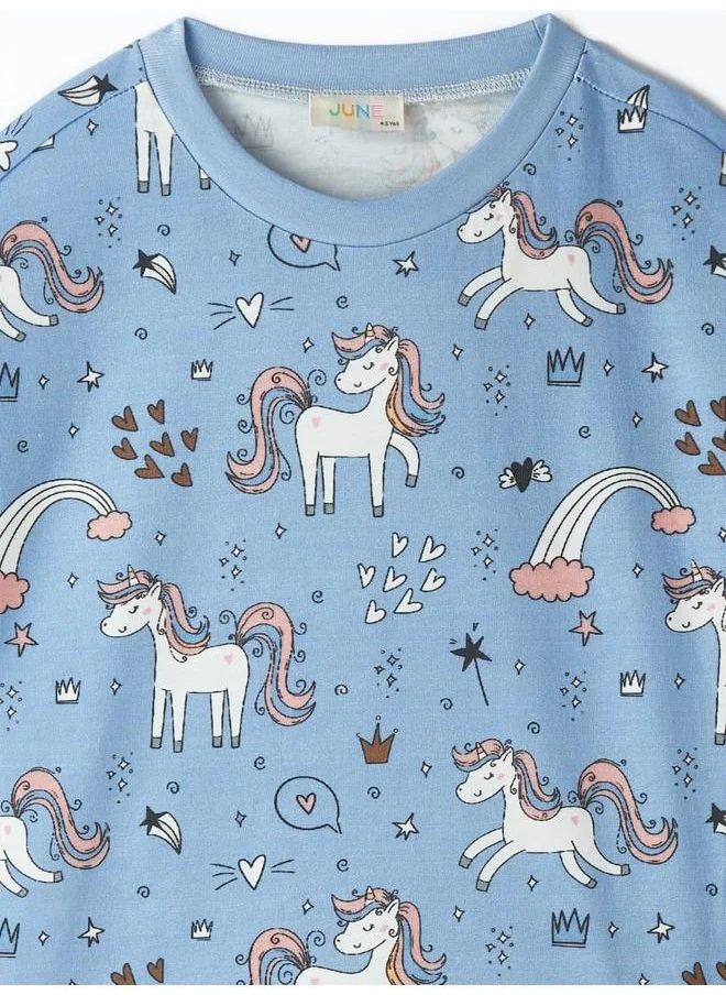 جون June Girl Printed Short-Tshirt Set Dark Blue