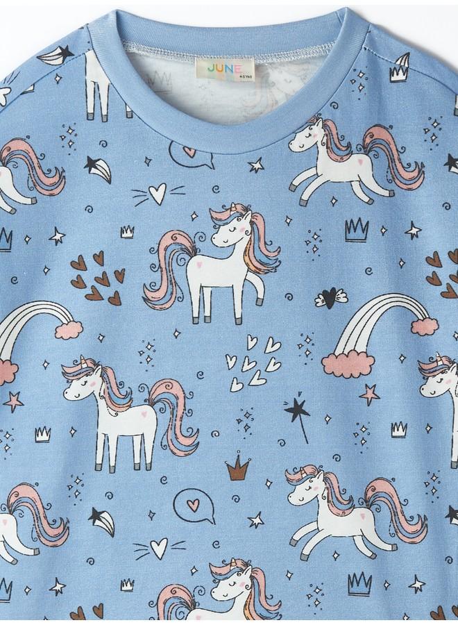 June Girl Printed Short-Tshirt Set Dark Blue - Image 3