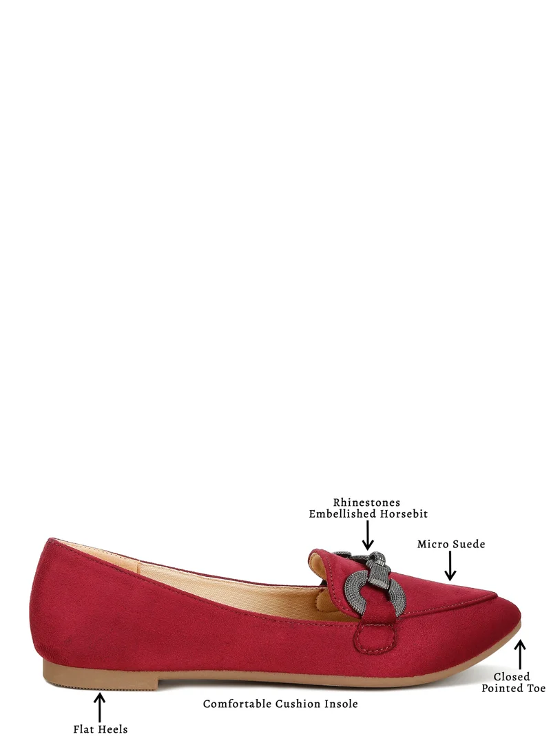 London Rag Horsebit Detail Flexible Loafers in Burgundy