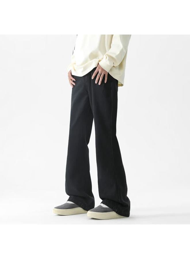 Maybeyond Men's Micro-flare Jeans, Spring And Summer Draping Slim-fit High-waisted Pants Ma27 Black 2XL - Image 3