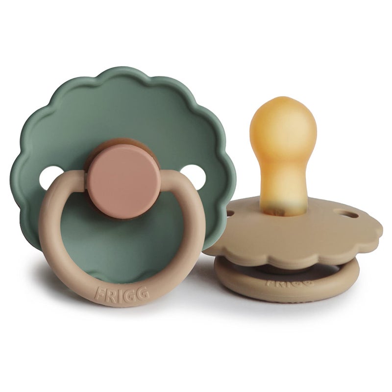 FRIGG Daisy Natural Rubber Baby Pacifier | Made in Denmark | BPA-Free (Willow/Croissant, 0-6 Months) 2-Pack - Image 1