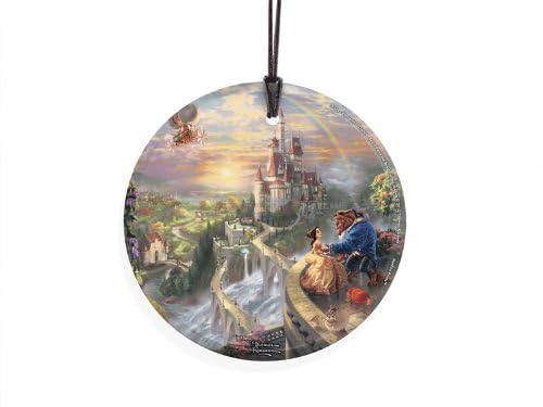 Trend Setters Disney - Beauty and The Beast - Falling in Love by Thomas Kinkade - 3.5  Starfire Prints Hanging Glass Print Accessory | Arrives in a Velveteen Gift Bag - Image 2