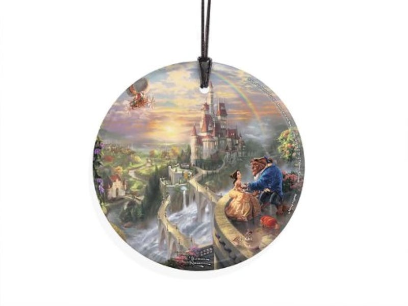 Trend Setters Disney - Beauty and The Beast - Falling in Love by Thomas Kinkade - 3.5  Starfire Prints Hanging Glass Print Accessory | Arrives in a Velveteen Gift Bag - Image 1