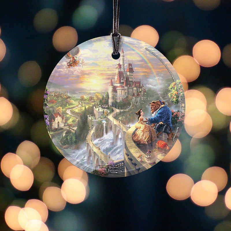 Trend Setters Disney - Beauty and The Beast - Falling in Love by Thomas Kinkade - 3.5  Starfire Prints Hanging Glass Print Accessory | Arrives in a Velveteen Gift Bag - Image 5