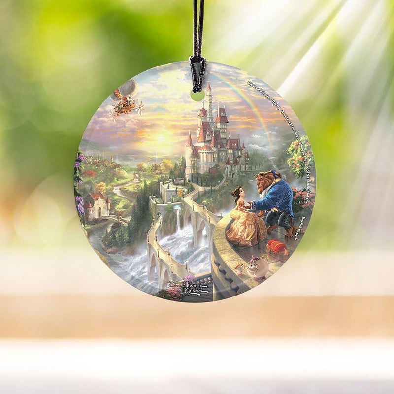 Trend Setters Disney - Beauty and The Beast - Falling in Love by Thomas Kinkade - 3.5  Starfire Prints Hanging Glass Print Accessory | Arrives in a Velveteen Gift Bag - Image 3